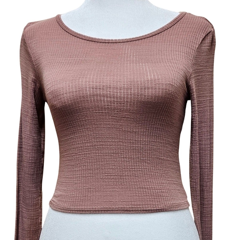 Forever‎ 21 Mauve Ribbed Long Sleeve Crop Top Size Small